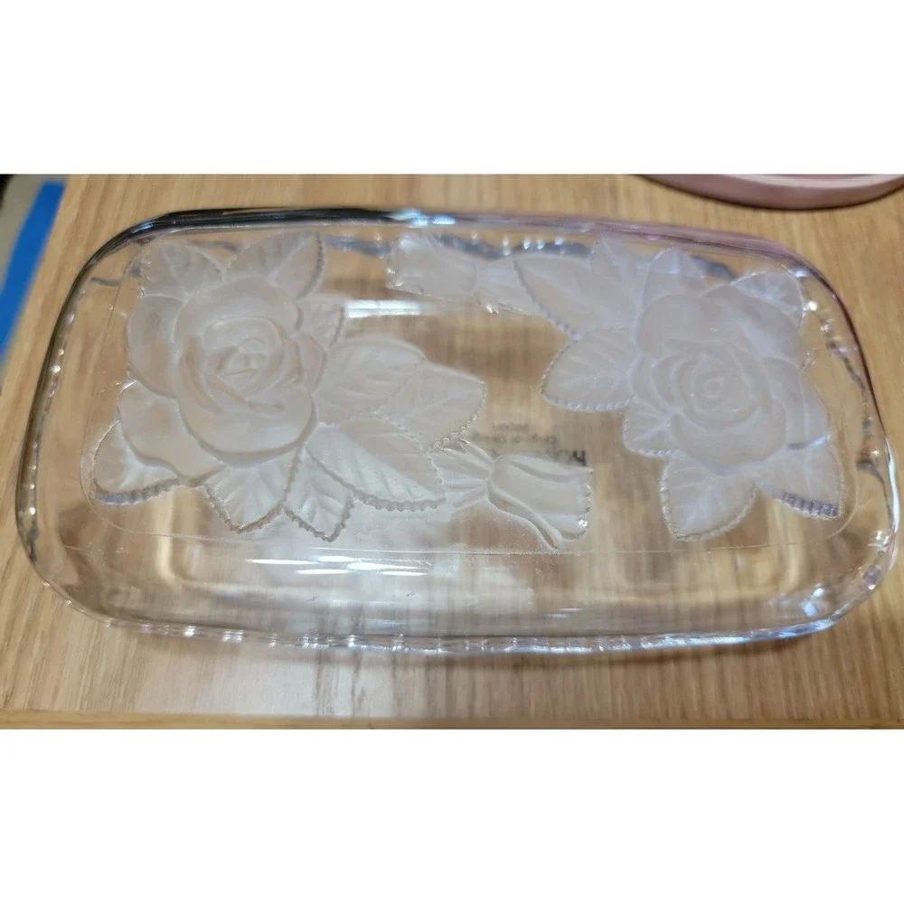 Home Beautiful Crystal Glass Rose Vanity Jewelry Dish with Lid Japan